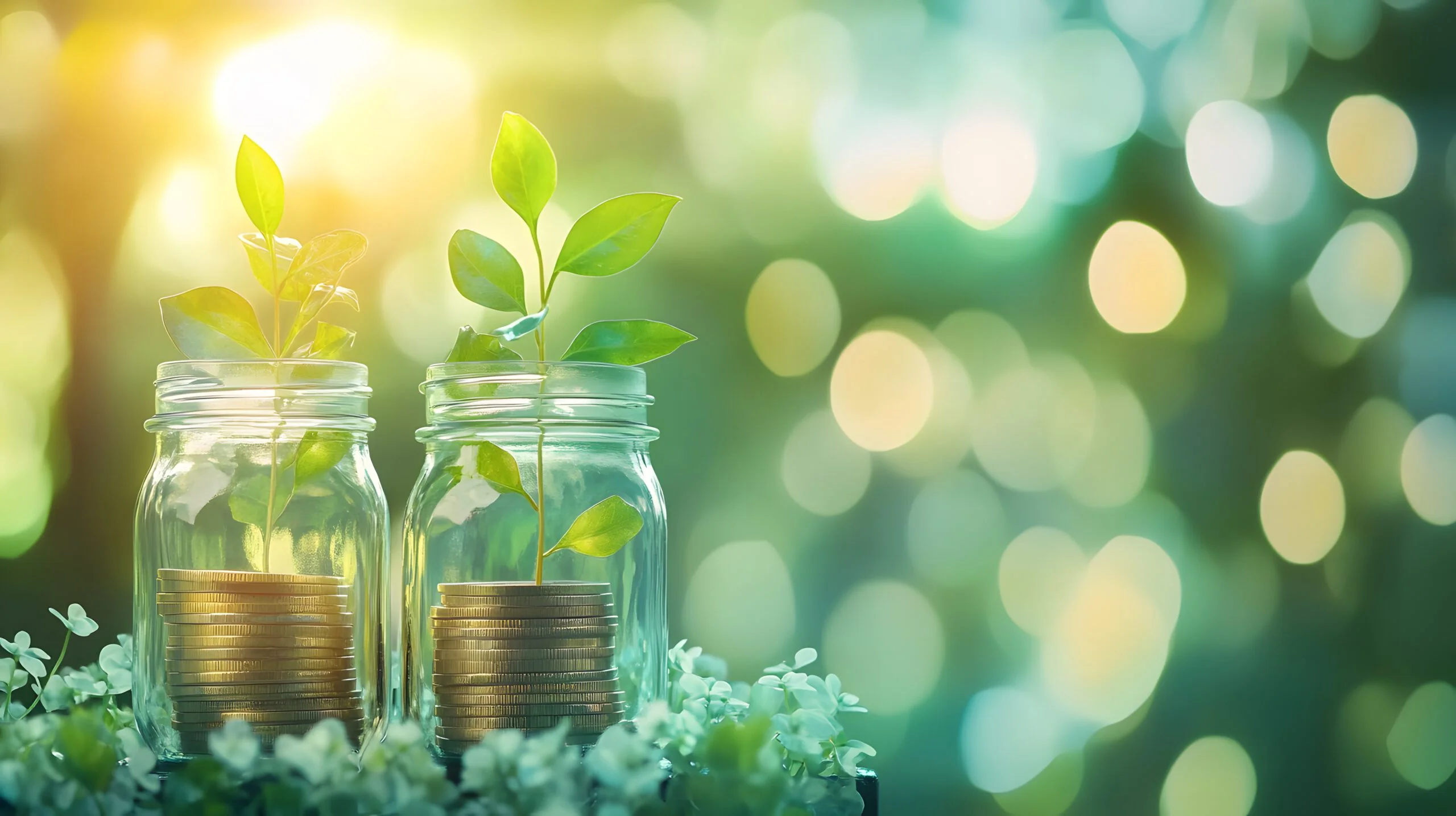 Artistic representation of money growth with coins and plant growing from jar, concept of financial success or wellness on…
