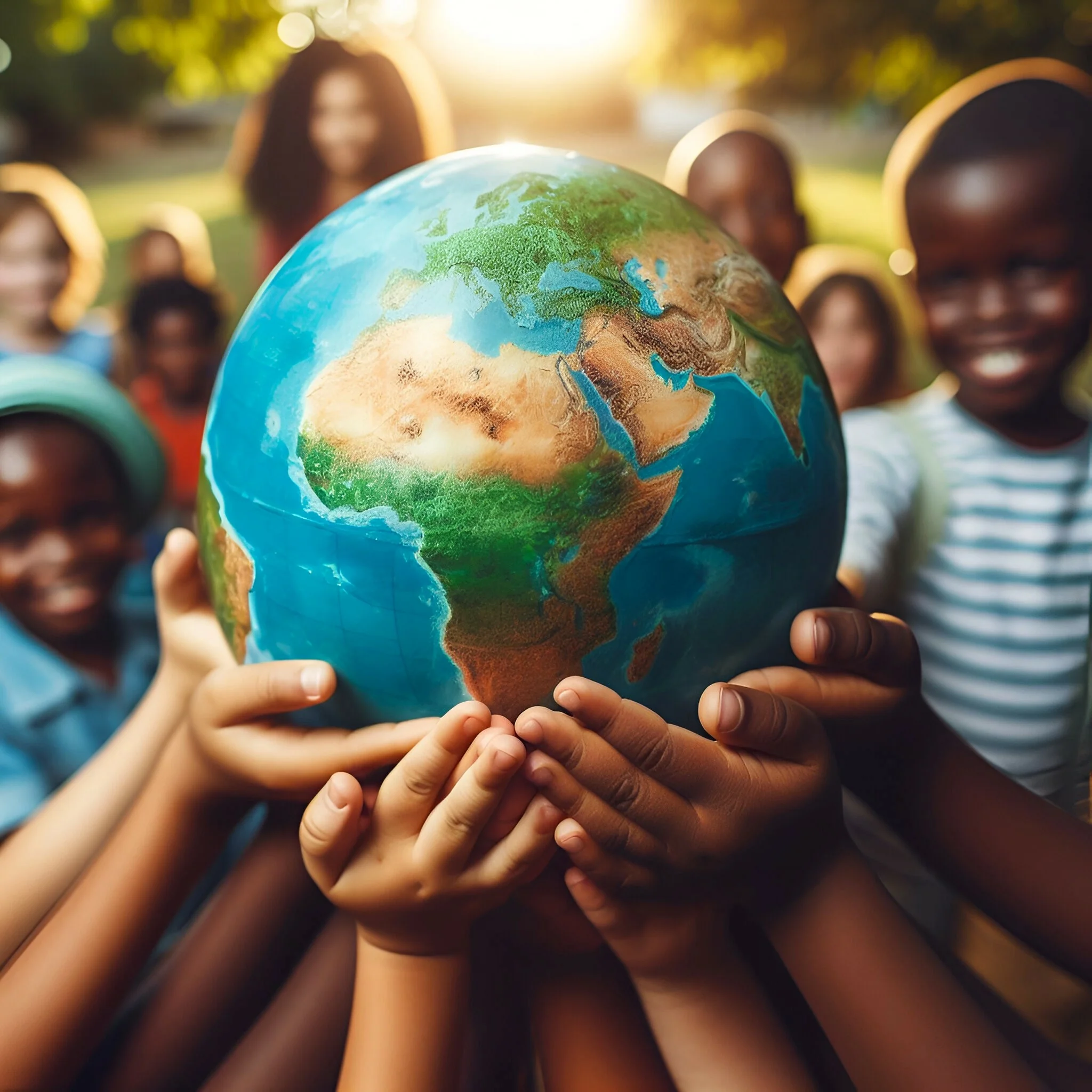 International day of peace and earth concept. African Children holding earth globe. Group of African children holding…